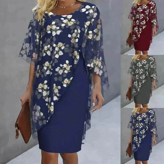 Printed Floral Chiffon Fashion Straight Cut Modest Dress - Velora