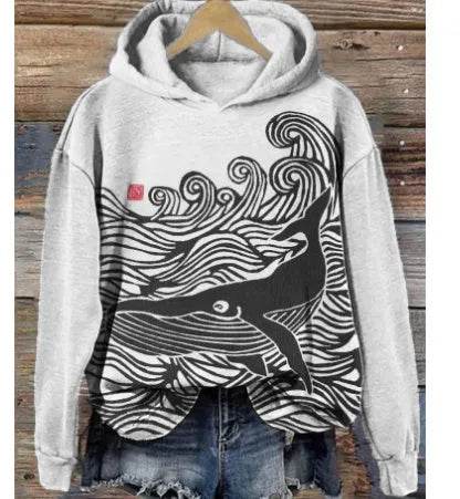 Women Fashion Spring And Autumn Plum Blossom Hooded Super Plus Size Loose-fitting Casual Pullover - Velora