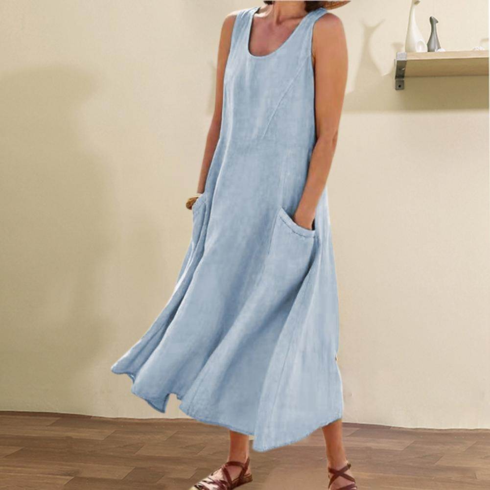 Summer Sleeveless Long Dress With Pockets Fashion Casual Loose Dresses Women's Clothing - Velora