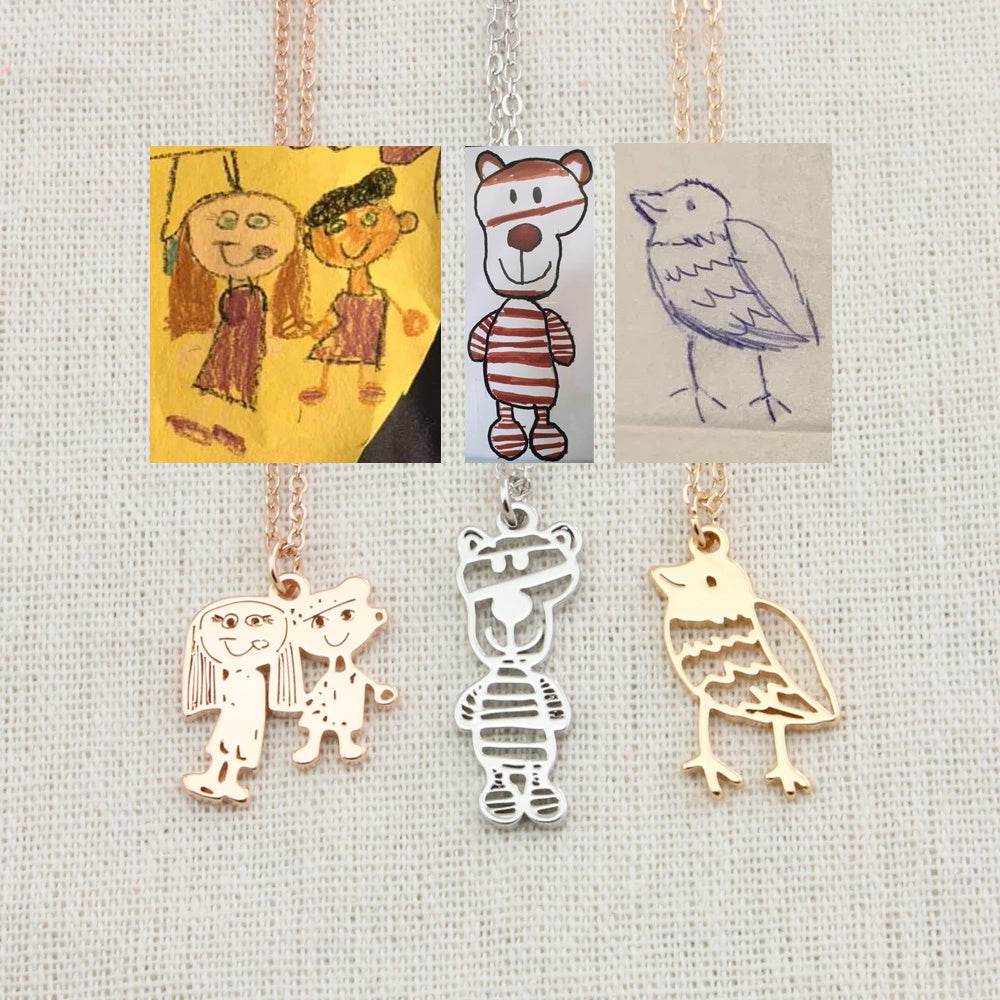 Custom Kids Drawing Painting Necklace Stainless Stee Personalized Children Artwork Pendant For Kids Mom Family Jewelry Gifts - Velora