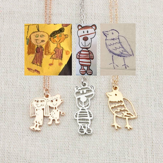 Custom Kids Drawing Painting Necklace Stainless Stee Personalized Children Artwork Pendant For Kids Mom Family Jewelry Gifts - Velora