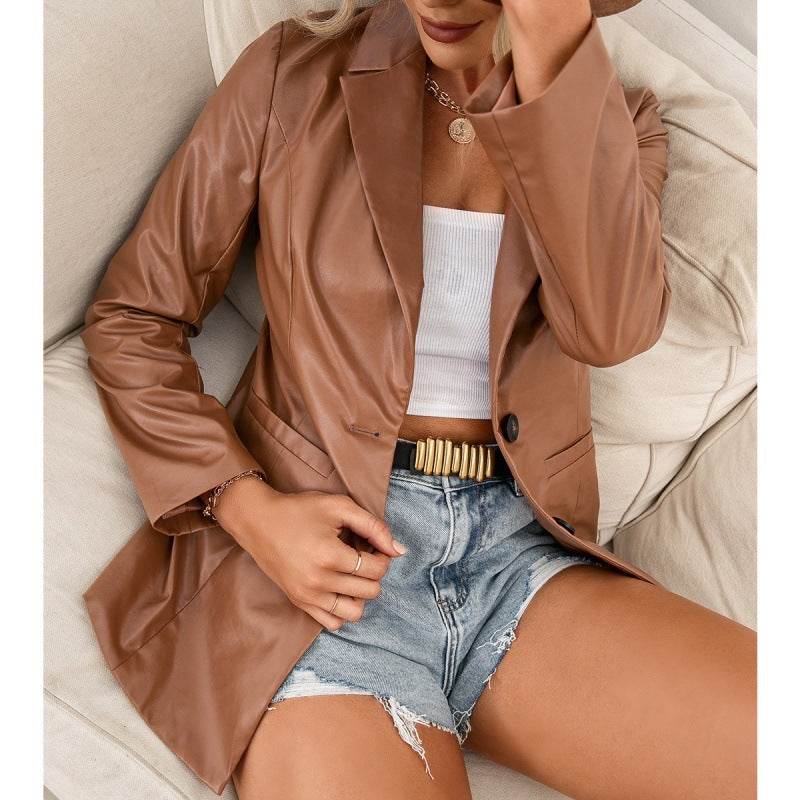 Fashion PU Leather Jacket Leather Blazer jacket Women - Velora