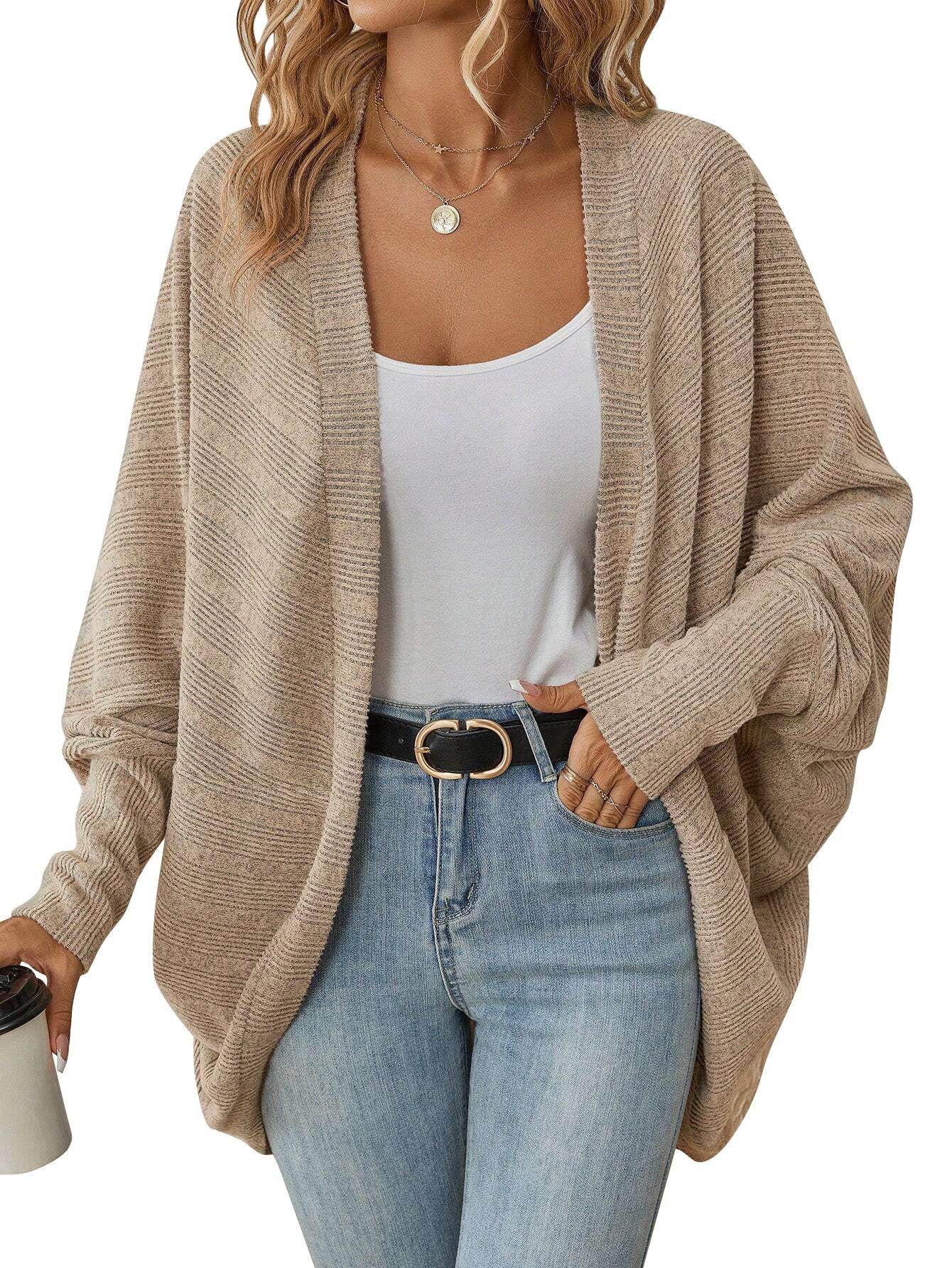 Women's Fashionable Batwing Sleeve Cardigan Loose Knitted Coat - Velora