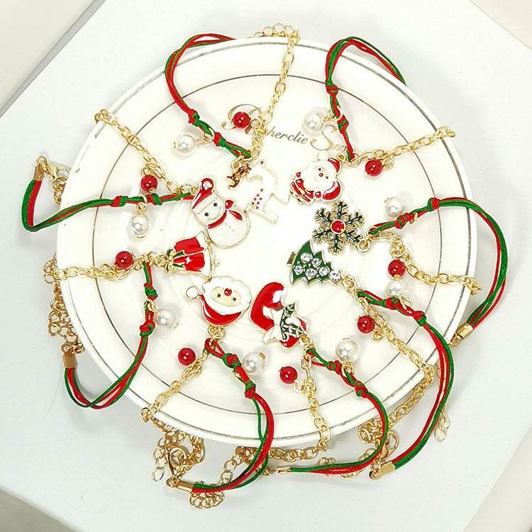 New Christmas Snowman Santa Claus Tree Snowflake Elk Bracelet Christmas Gift Charm Bracelet Chain Pendant For Women New Year Fashion Gift - Velora