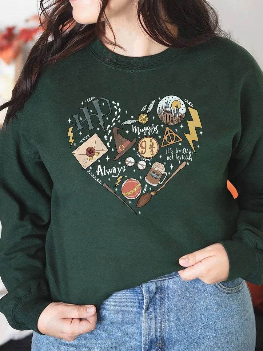 Digital Printing Sweater Hipster Round Neck Pullover Long Sleeve Sweater Women - Velora