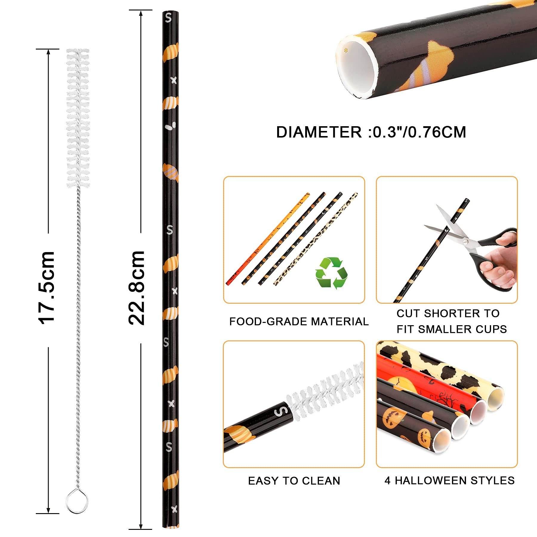 40 Pack Of 9 Inch BPA-Free Halloween Reusable Straws With Colorful Stripe Print Hard Straws For Mason Jars, Mason Glasses, Home Or Party Use, Comes With A Cleaning Brush-Selling On Amazon Is Prohibite - Velora