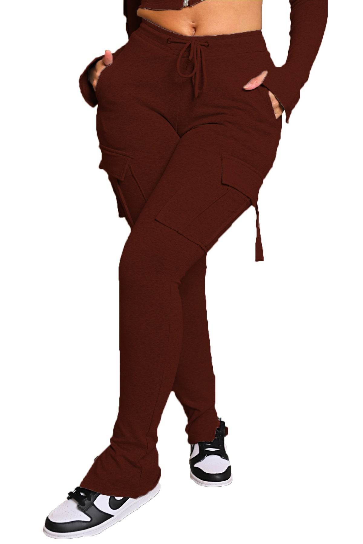 Cargo Pants With Pockets High Waist Drawstring Wide Leg Straight Trousers For Women Overalls - Velora