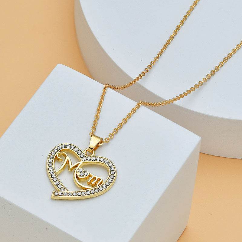 Mother's Day Mom Heart Shape With Diamond Letter Necklace For Women Fine Jewelry Women Accessories Fashion Jewelry - Velora