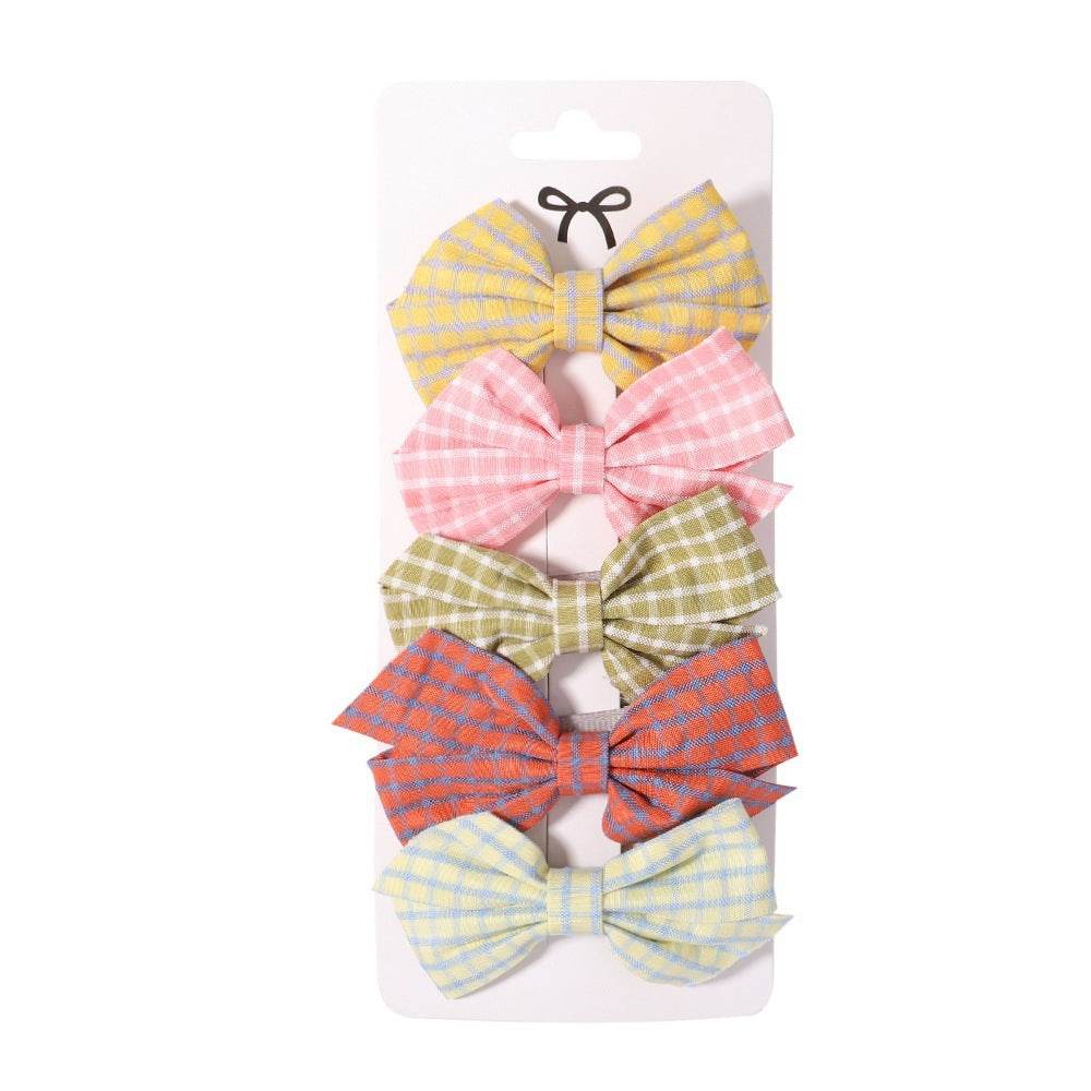 Fabric Plaid Bow Barrettes Floral Plaid A Pair Of Hairclips - Velora