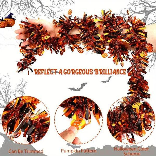 3Pack 6.56 Ft Halloween Tinsel Garland With Pumpkin Sequins Orange Black Mixed Colors Glitter Metallic Tinsel Decoration Twisted Garland For Halloween Thanksgiving Trick Or Treat Fall Party Supplies - Velora
