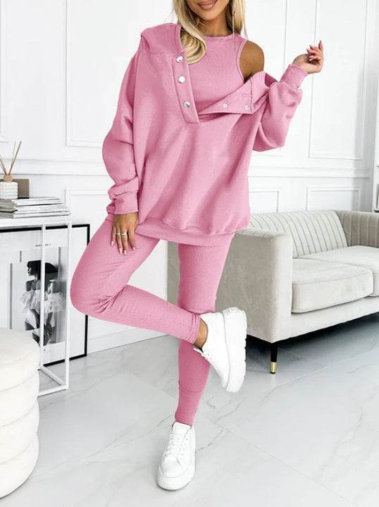 3pcs Women Hoodie Athleisure Outfit set sweatsuit set - Velora