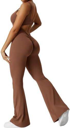 Women Sleeveless Flare Jumpsuits Fitness Yoga Long Pants - Velora