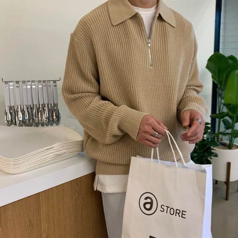 Lapel Sweater Men's Winter Loose Lightly Mature Knitwear Trendy - Velora