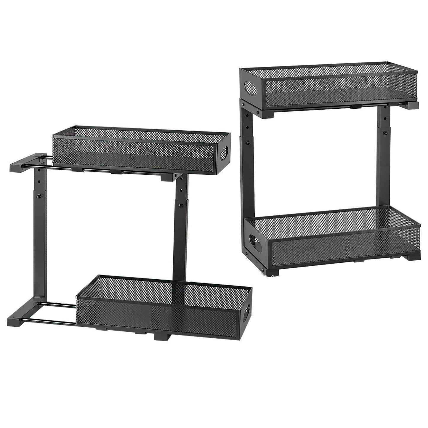 2Pcs Under Sink Organizer 2 Tier Pull Out Cabinet Baskets Storage Shelf Sliding Storage Drawers Rack With 5 Adjustable Height Mesh Baskets For Home Kitchen Bathroom Office - Velora