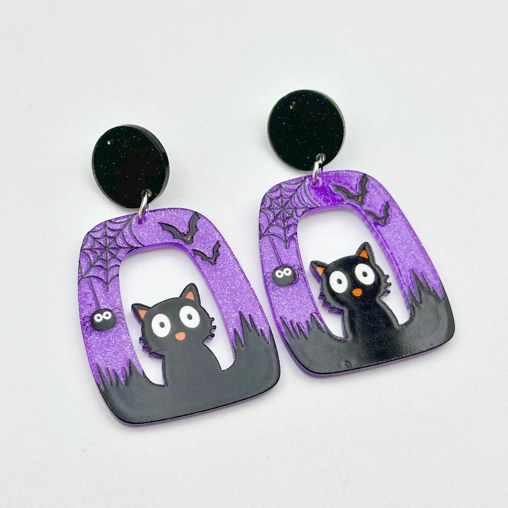 Halloween Day Ornament Colorful Ghost Eyes Funny Acrylic Earrings For Women - Velora