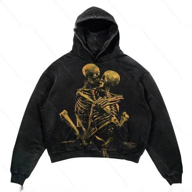 Men's And Women's Fashion Punk Design Fleece Printed Hoodie top - Velora