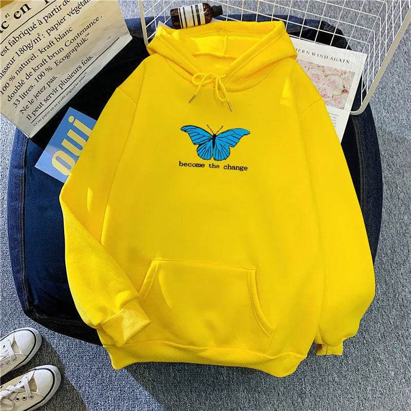 Women Single Butterfly Autumn And Winter Loose Hoodie Pullover sweatshirt - Velora