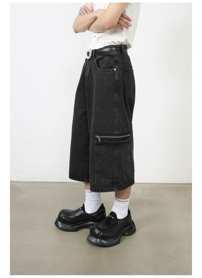 Workwear Denim Shorts New Loose Street Personalized Cropped Baggy Pants - Velora