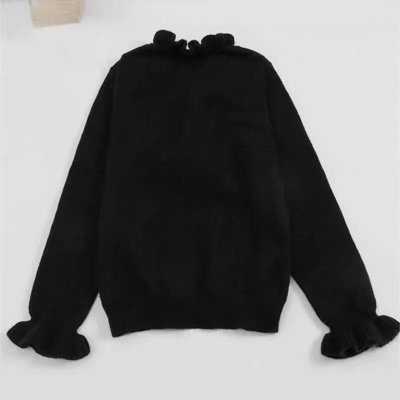 Winter V-neck Ruffled Knitted Sweater Fashion Pullover Long-sleeved Tops For Women - Velora