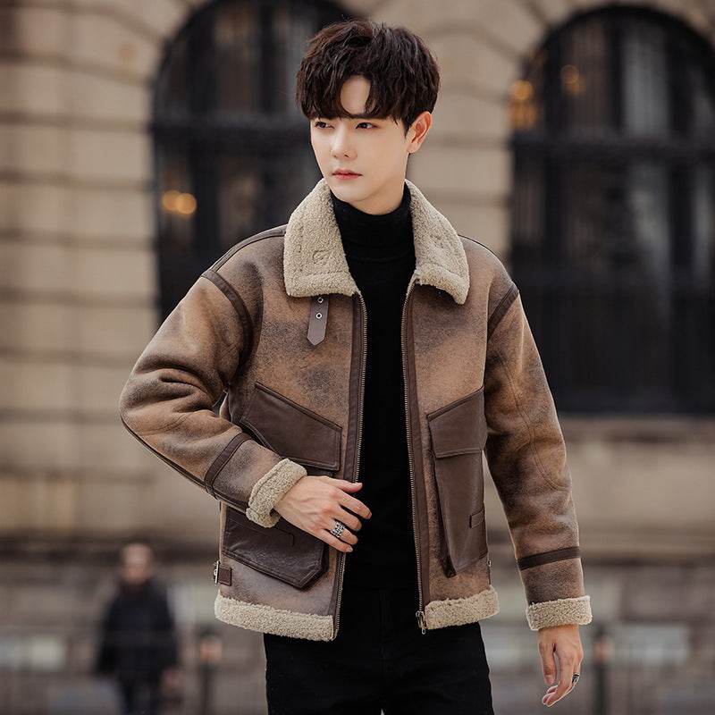 Leather And Fur Casual Coat For Men - Velora