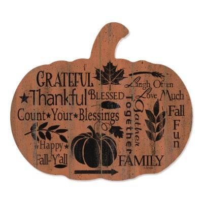 Grateful By Artisan Linda Spivey Printed On Wooden Pumpkin Wall Art - Velora