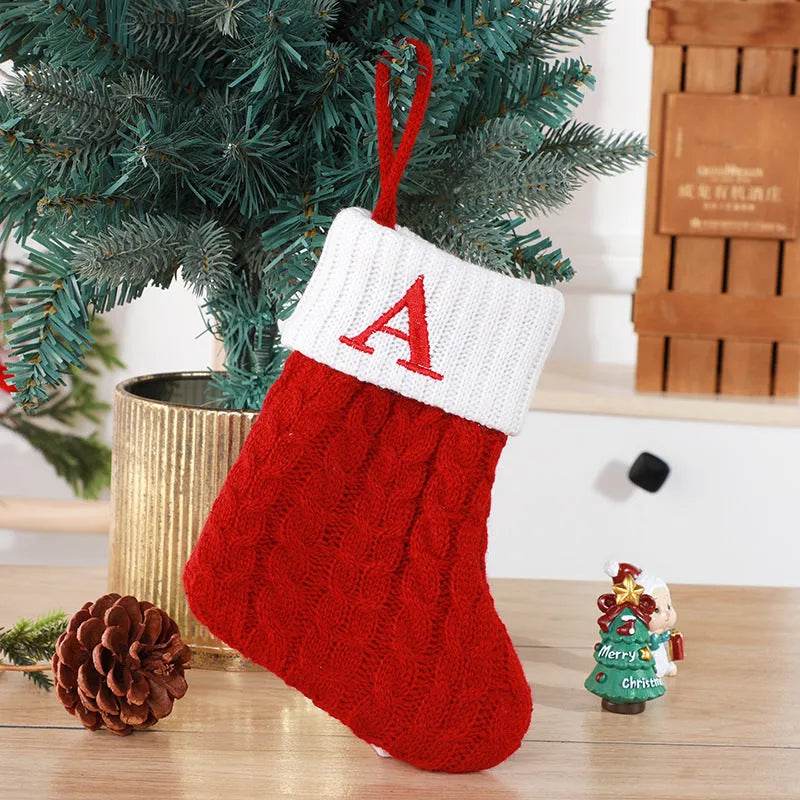 Cute Letters Christmas Stockings Decorative Creative Tree Pendant Wool Knitted Socks - Velora