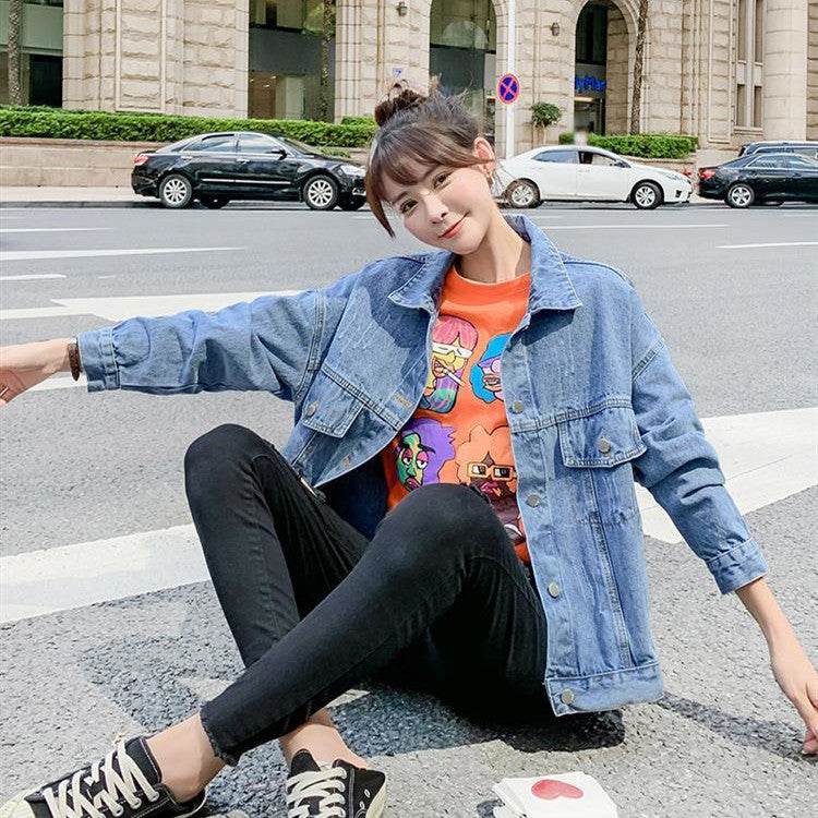 All-match Korean Style Loose Embroidered Denim Jacket Women - Velora