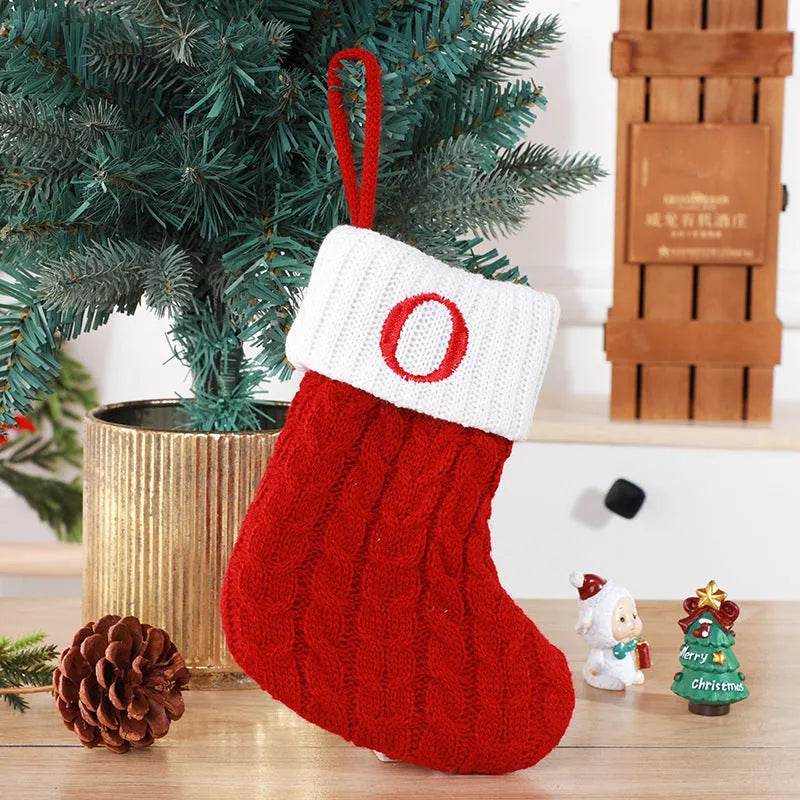 Cute Letters Christmas Stockings Decorative Creative Tree Pendant Wool Knitted Socks - Velora