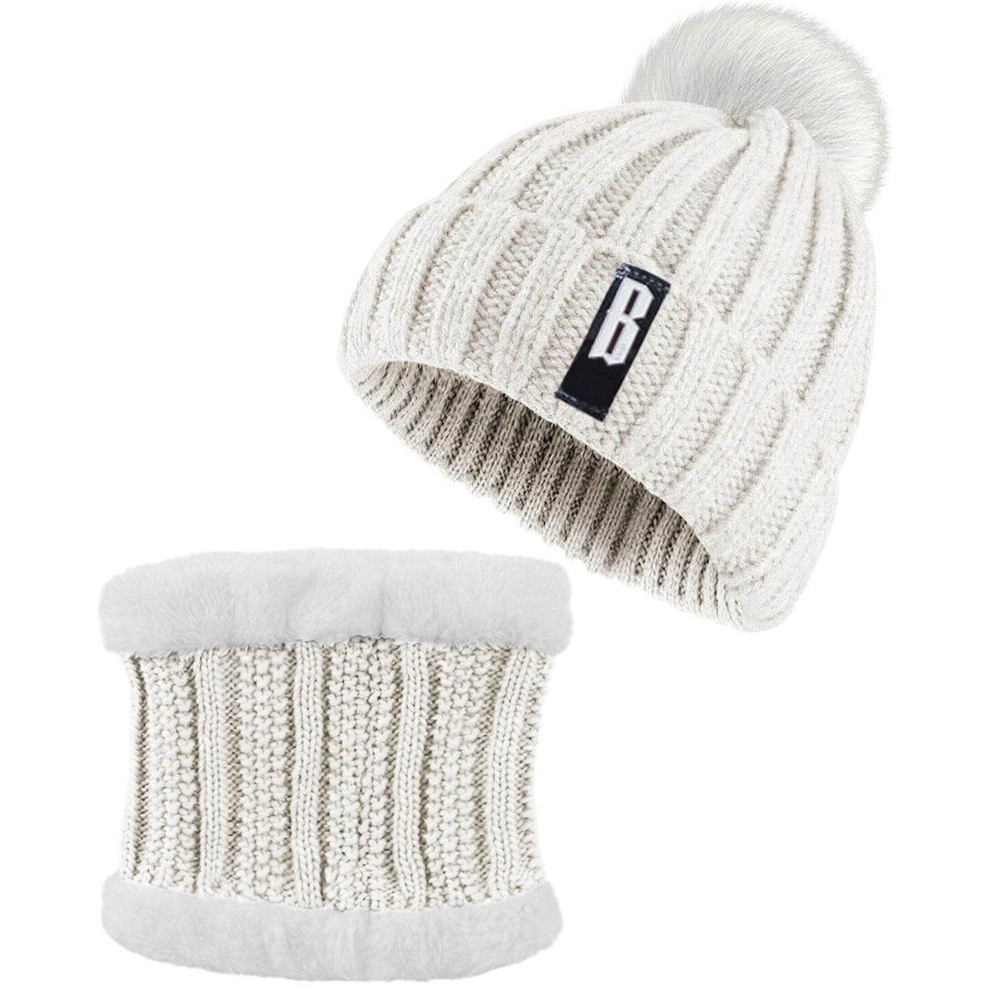 1Set Winter Beanie Hat Scarf Set Women Warm Knitting Skull Cap Neck Warmer For Walking Running Hiking Camping Outdoors Gift - Velora