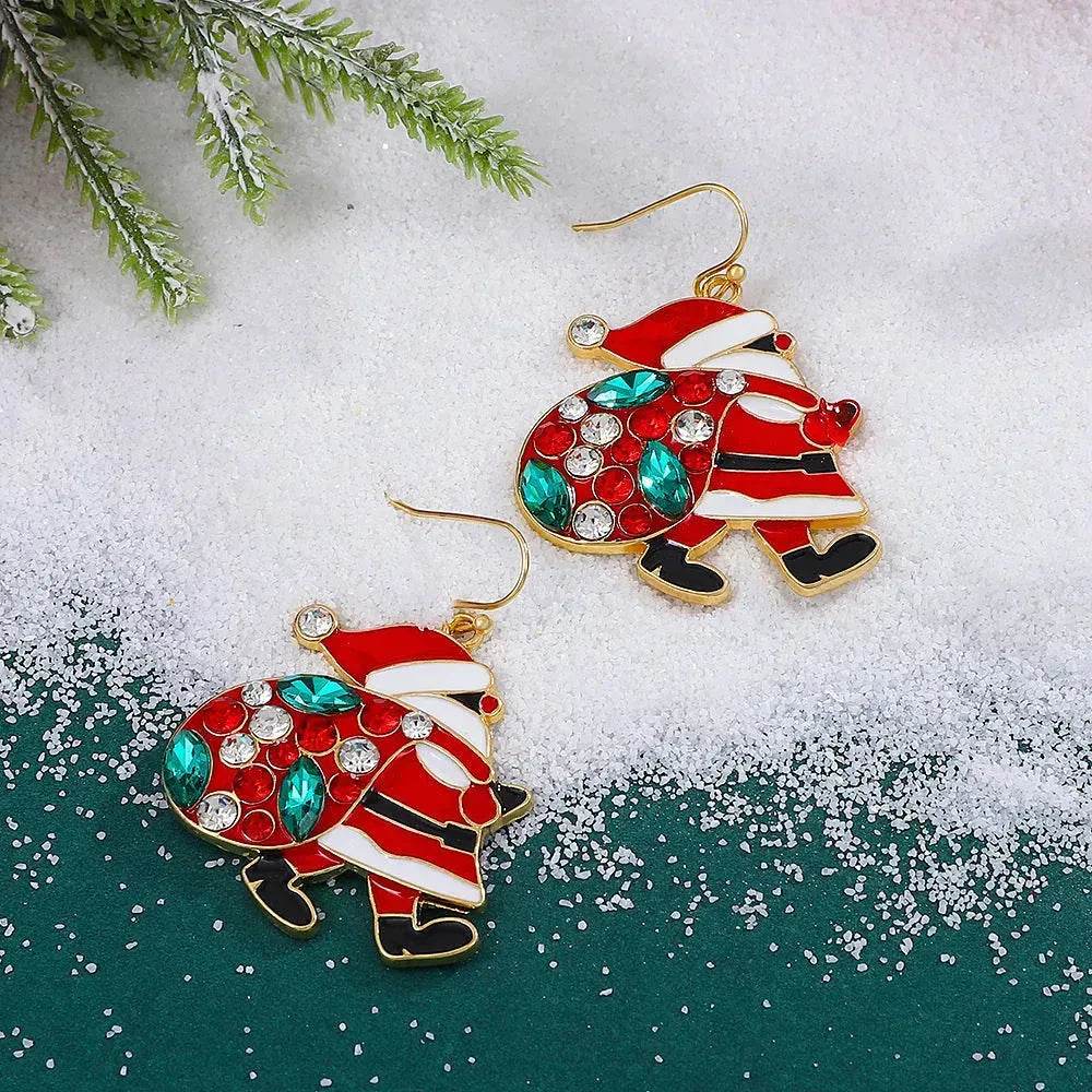 Personalized Cute Santa Claus Earrings With Colorful Rhinestones Ins Fashion Christmas Earrings For Women Jewelry - Velora