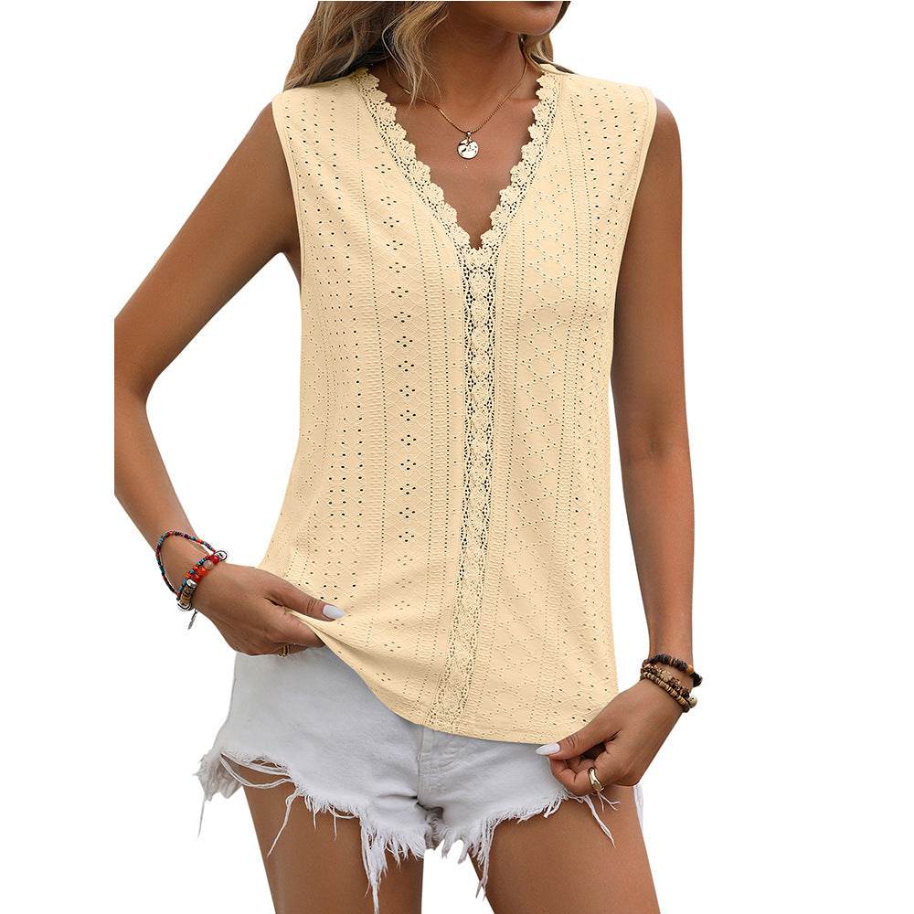 Summer Sleeveless Lace Blouse Tops Women V-neck top - Velora