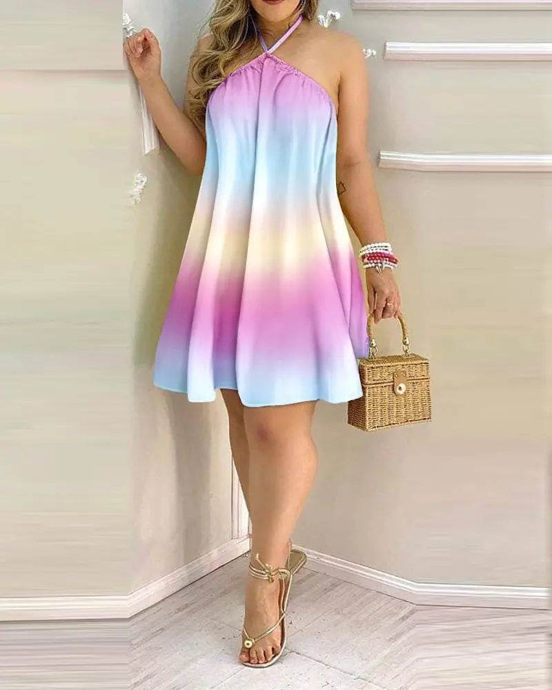 Printed Dress Summer Off-Shoulder Hanging Neck Sleeveless Sexy Dresses Women - Velora