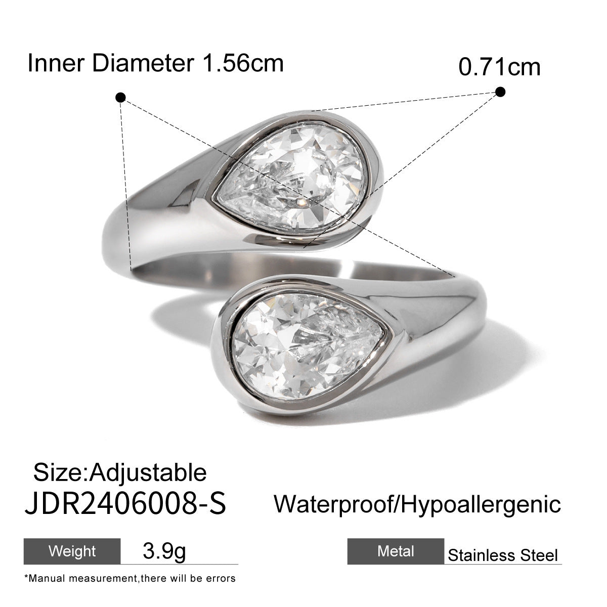 18K Gold Stainless Steel Open-end Zircon Ring High-grade Ins