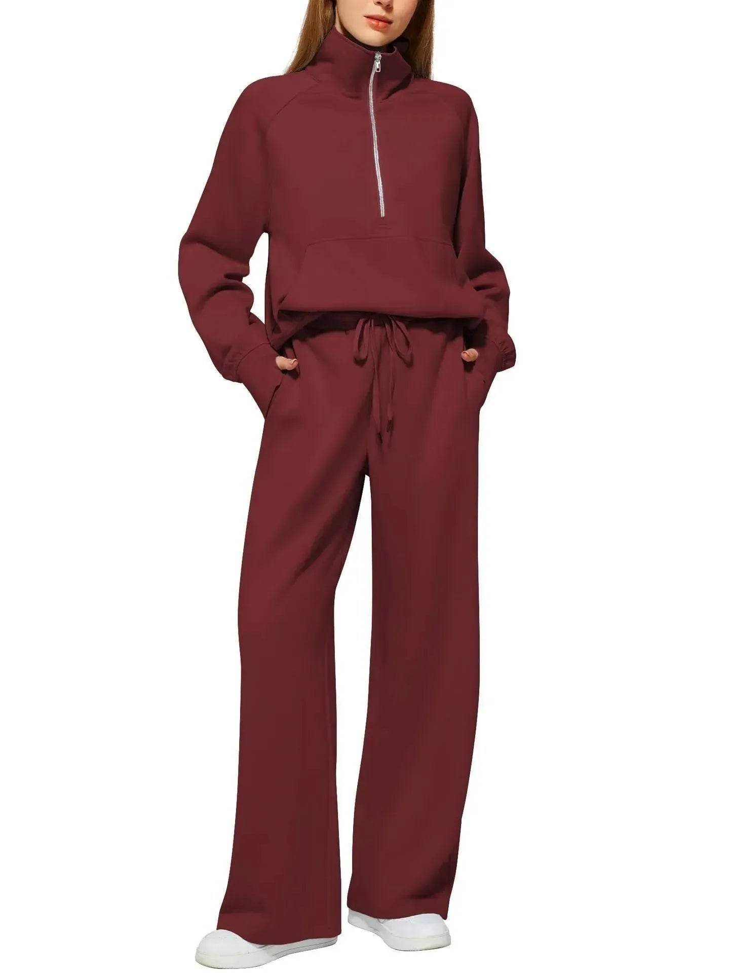 Plain Women Matching Casual Winter Tracksuit set joggers and hoodie set for women - Velora