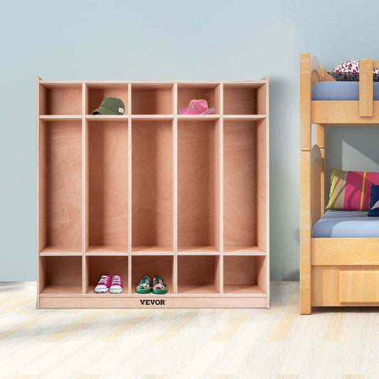 Preschool Cubby Lockers 5-Section Plywood Birch Coat Locker 15MM Thickness Kids Locker For Home 48.4 Inch High Durable Classroom Lockers For Toddlers And Kids Commercial Or Personal Use - Velora