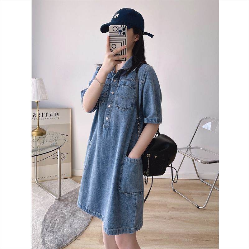 Women's Lapel Breasted Straight-leg Denim Dress - Velora