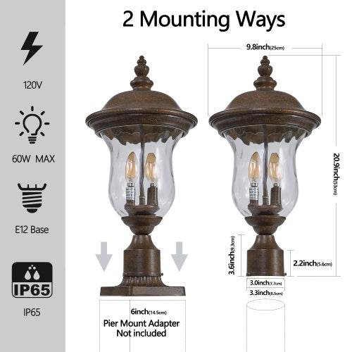 Vintage Outdoor Light Pole Lights, Waterproof Garden Patio Lights, Walkway & Driveway Lighting - One Piece No Bulb - Velora