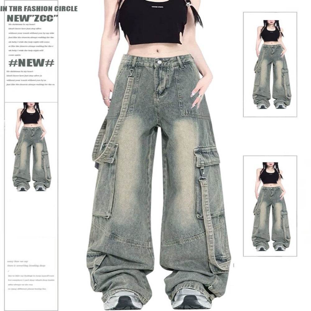 Retro Street style Oversized Baggy Cargo Jeans Pant Women - Velora