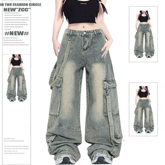 Retro Street style Oversized Baggy Cargo Jeans Pant Women - Velora
