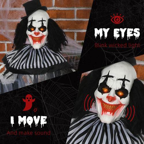 HOMCOM 6 Life Size Outdoor Halloween Decoration, Classic Black And White Striped Clown Animatronic, Sound And Motion Activated Animated Prop With Light Up Eyes Sounds - Velora