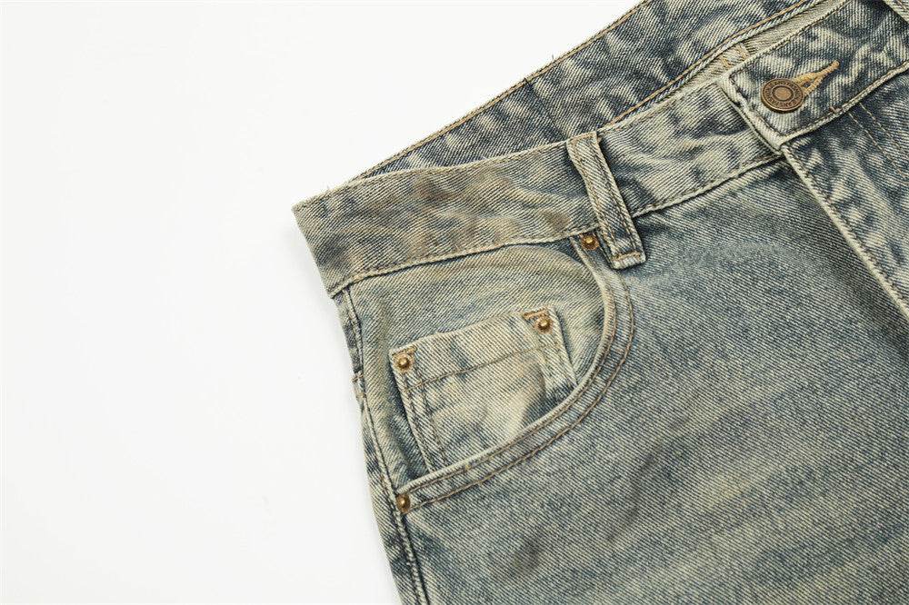 Hole Denim Men Trousers Heavy Industry Washing Jeans - Velora