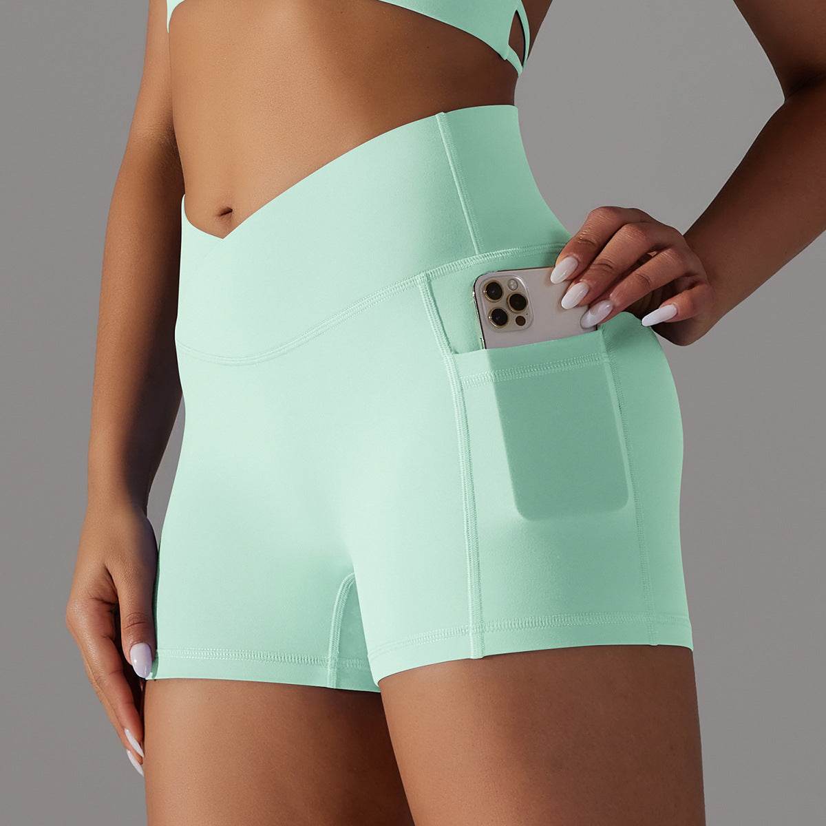 Yoga Shorts With Phone Pocket Design Fitness Sports Pants For Women Clothing - Velora