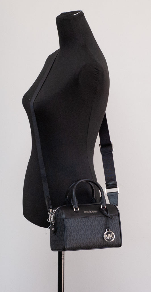 Michael Kors Travel XS Black Signature PVC Leather Duffle Crossbody Handbag