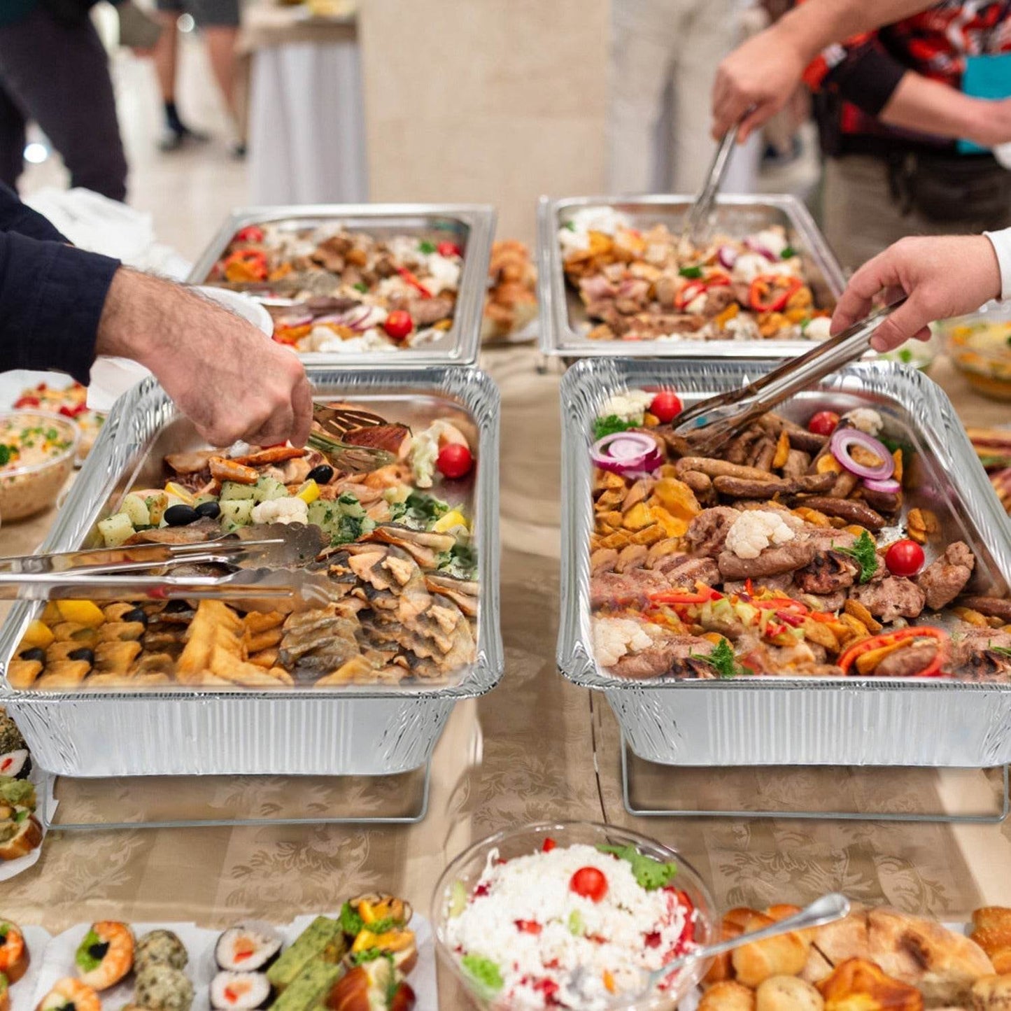 42Pcs Serve 6 Guests Disposable Chafing Dish Buffet Set Chafing Servers With Covers Spoons Forks Tongs Full-Size Pans Food Warmers For Parties Events Catering Supplies With Utensils And Lids - Velora