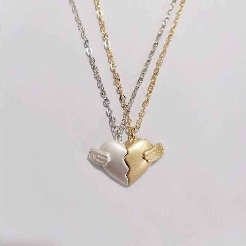 Creative Magnet Love Necklace 2pcs Heart-broken Shape Necklace Men And Women Personalized Jewelry For Valentine's Day - Velora