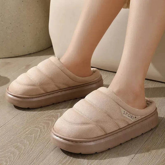 Fashion Solid Plush Slipper Winter Warm Indoor Floor Bedroom Home Slippers For Couple Thick-soled House Shoes Women Men - Velora