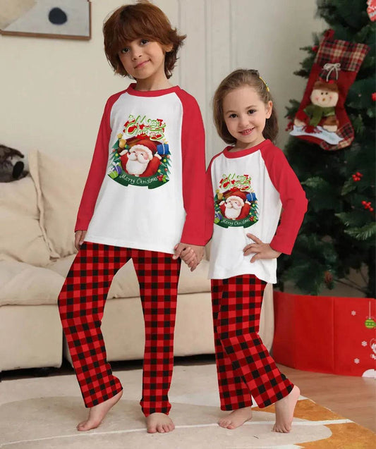 Christmas Parent-Child Clothes Set Long Sleeve T-Shirt Plaid Pants Family Matching Pajamas - Velora