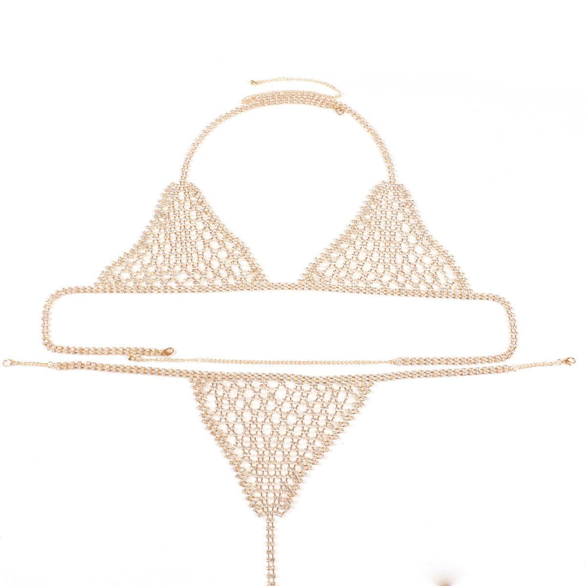 Lingerie Nightclub Body Chains – Diamond Rhinestone Bra and Panties Set - Velora