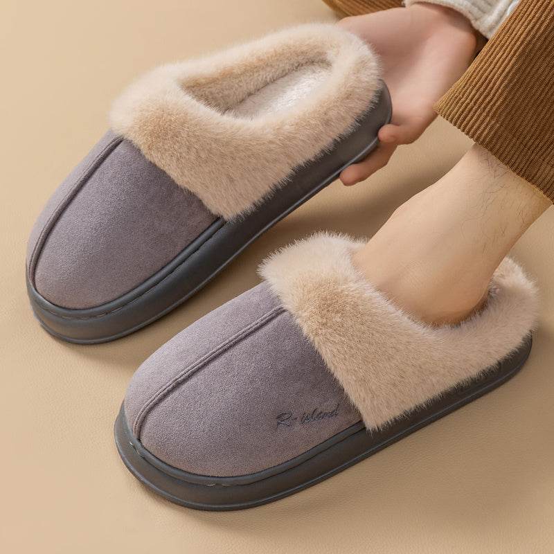 New Winter Cosy Warm Couple Style Concise Fluffy Slippers Women Men Non-slip Soft Slides Indoor Mule Ladies' Home Cotton Shoes - Velora