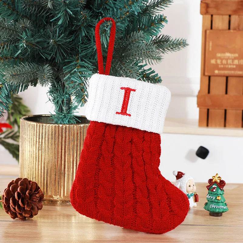 Cute Letters Christmas Stockings Decorative Creative Tree Pendant Wool Knitted Socks - Velora